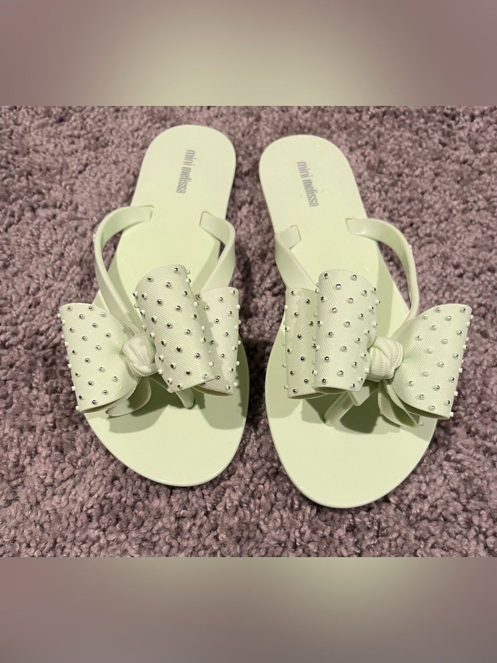 Mini Melissa Bow Flip Flops- Green - Size 3